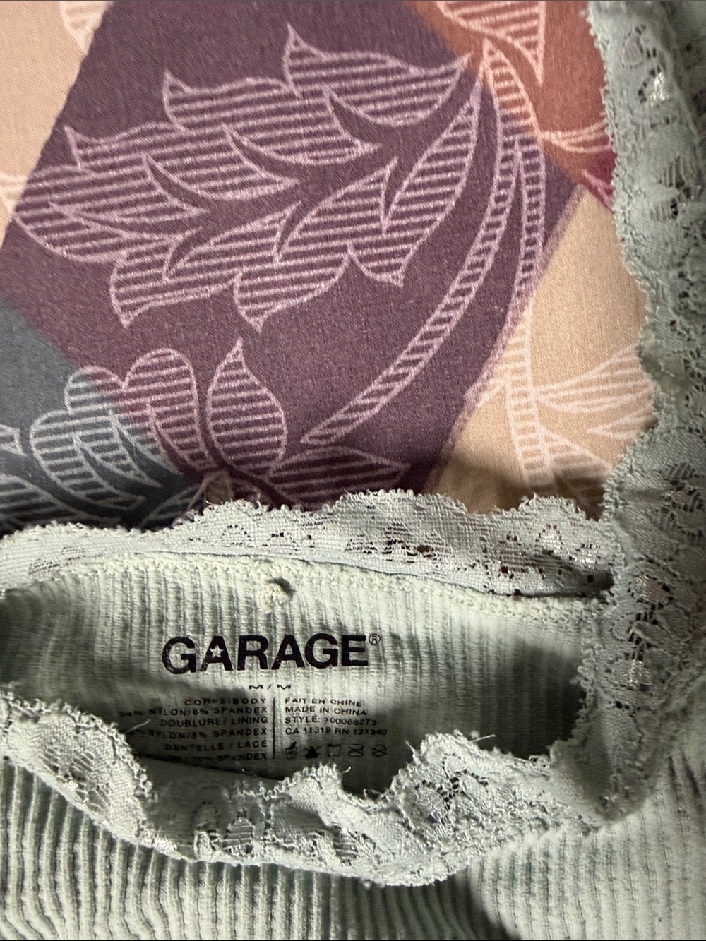 Garage Lace-Trim Ribbed Bandeau — Sage Green